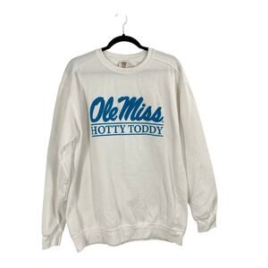 Ole Miss Rebels Hotty Toddy Sweatshirt Comfort Colors White Blue Women Size L